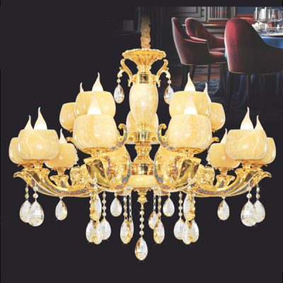 Đèn chùm trang trí cao cấp, kết hợp pha lê lấp lánh và chi tiết kim loại tinh xảo, mang lại vẻ đẹp hiện đại và sang trọng cho phòng khách, biệt thự hay sảnh lớn
