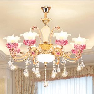 Đèn chùm trang trí cao cấp, kết hợp pha lê lấp lánh và chi tiết kim loại tinh xảo, mang lại vẻ đẹp hiện đại và sang trọng cho phòng khách, biệt thự hay sảnh lớn
