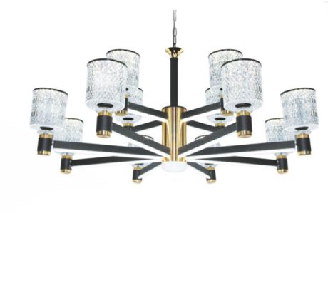 Đèn chùm trang trí cao cấp, kết hợp pha lê lấp lánh và chi tiết kim loại tinh xảo, mang lại vẻ đẹp hiện đại và sang trọng cho phòng khách, biệt thự hay sảnh lớn