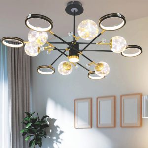 Đèn chùm trang trí cao cấp, kết hợp pha lê lấp lánh và chi tiết kim loại tinh xảo, mang lại vẻ đẹp hiện đại và sang trọng cho phòng khách, biệt thự hay sảnh lớn
